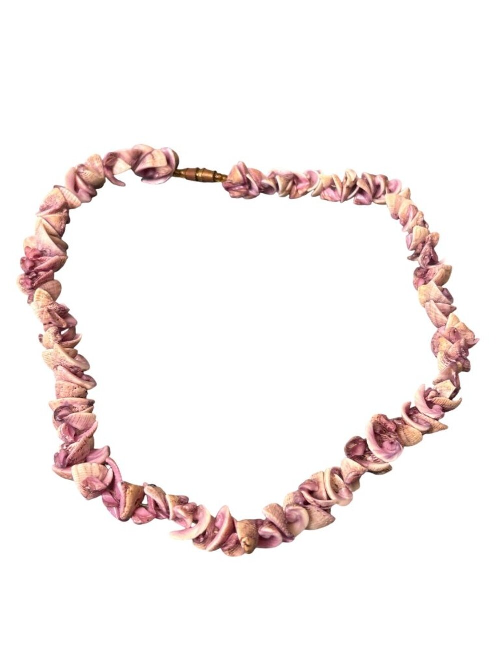 Vtg Artisan Purple Dyed Shell Beaded Necklace Goldtone Barrel Clasp 15 inches